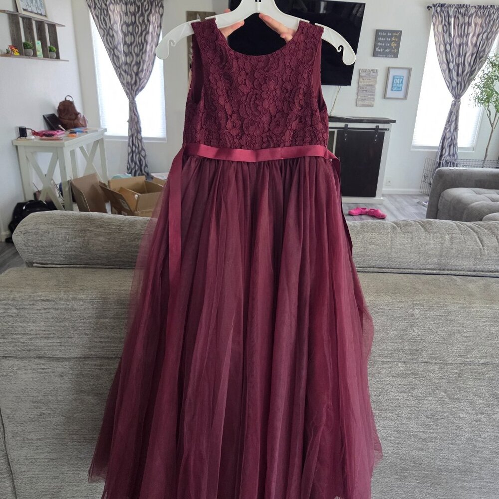 Wine color flower girl dress